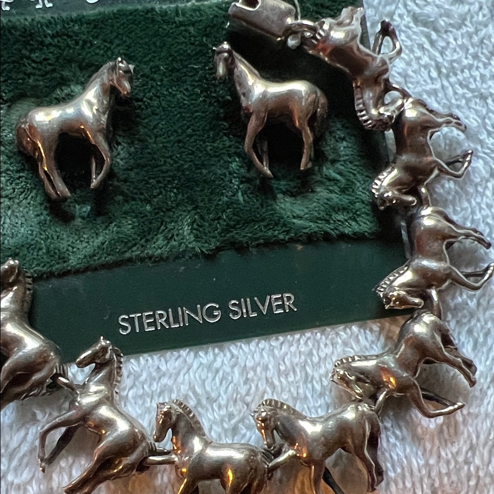 Sterling Silver Horse Necklace and Earring Set